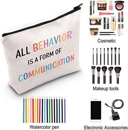 ZJXHPO Professor de ensino especial Bolsa de cosméticos Todo o comportamento é uma forma de bolsa de maquiagem de comunicação com saco de higiene pessoal com zíper autismo