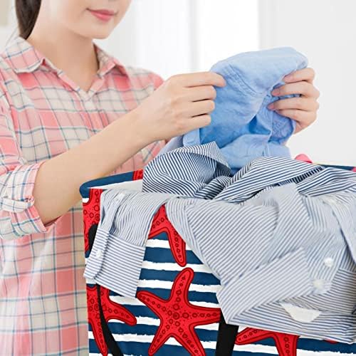 Red Starfish Print Print Collapsible Laundry Horse, 60l de lavanderia à prova d'água de lavar roupa de lavagem de roupas de roupas para o dormitório quarto do banheiro