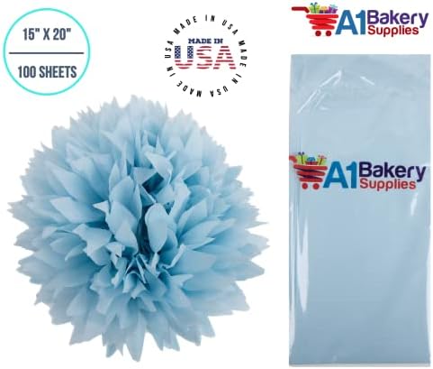 A1 Bakery Supplies Paper Blue Light 15 'x 20 100 folhas de lençóis premium papel feito em EUA