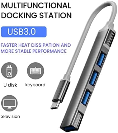 Mini 4 em 1 USB C 3.0 Hub, portal Tipo C para USB Um divisor com 4 portas USB, adaptador USB C do dongle de alumínio para