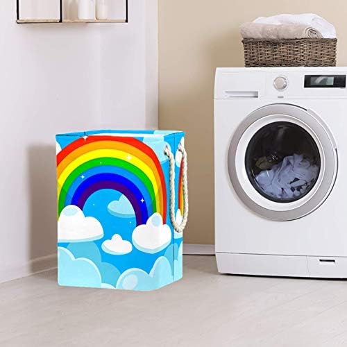 Deyya Cestas de lavanderia à prova d'água Alto cesto de estampa arco -íris azul dobrável para crianças adultas meninos adolescentes