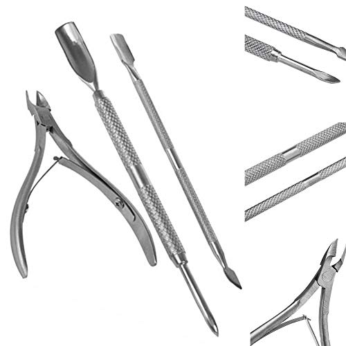 Akoak 3 PCs/Definir ferramentas de unhas esfoliando cutícula de três peças de três peças de aço inoxidável morto push house
