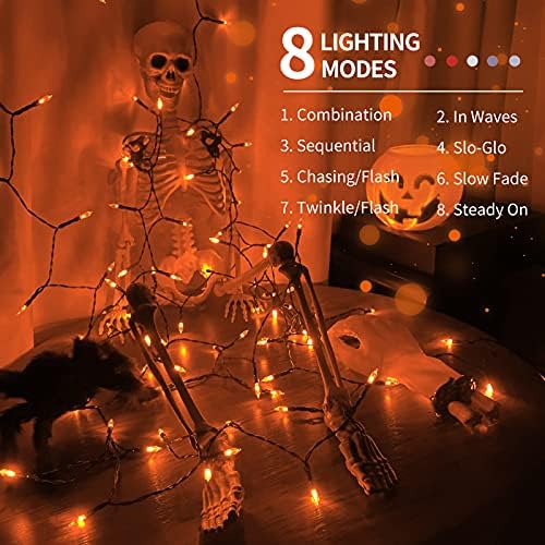 Luzes de Halloween Orange, luzes laranja de 36 pés 100 LEDs LEDA, 8 MODOS Operado por bateria Luzes de cordas de Halloween, luzes