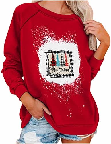 Moletom de Natal Mulheres Feliz Christmas Tops Funny Natal Tree Print Loose Fit Pullover Blush Bush Holiday camisas