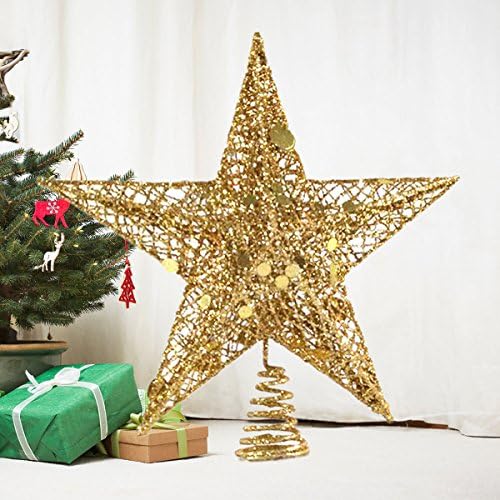 Anguery 1pcs Christmas Tree Topper Star Iron Glittered Cinco pontudos decoração de estrela Treetop