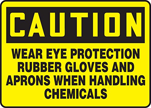 Accuform MPPE724VP CUIDADO VESTIR Luvas de borracha e aventais de proteção ocular ao manusear produtos químicos,