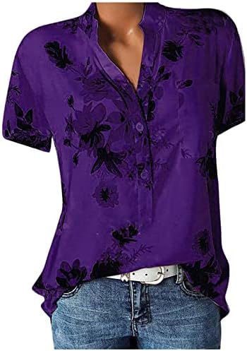 Tops florais para mulheres 2023 Button Summer Down Down Fashion Casual Camisetas de manga curta para vestir com leggings