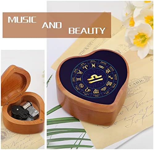 Libra in Circle Wind Up Up Vintage Wooden Music Box Wedding Valentine Christmas Birthday Clockwork Presente Musical