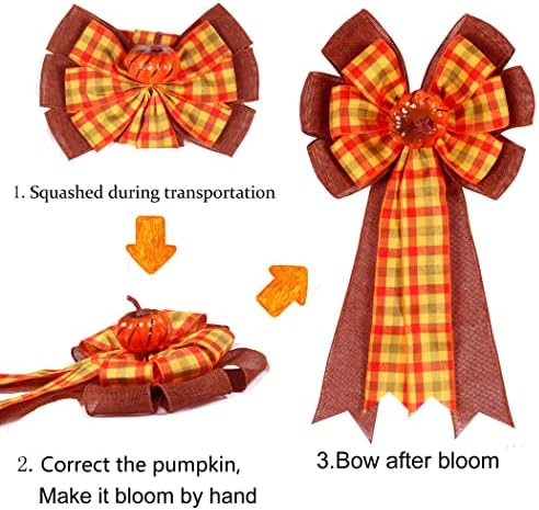 Arco de Ação de Graças de outono Decorações de coroas de coroa, caça de capota de abóbora com abóbora com abóbora laranja búfalo plaid turlap para o halloween Ação de Graças de Natal outono da porta da frente para fora da frente