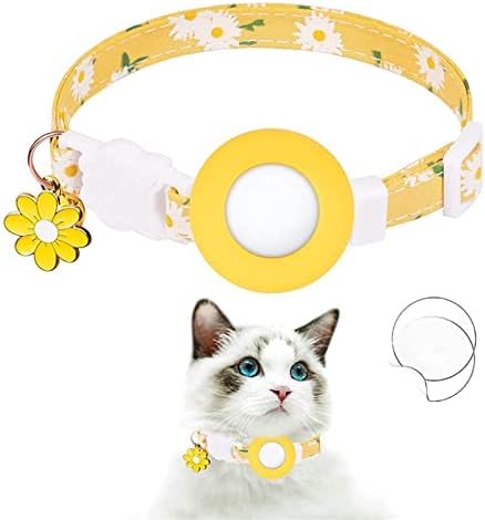 Compitável com o colarinho de gato de airtag, compitável com colar de gato de etiqueta de ar ajustável, caixa de proteção do Case GPS Finder Compitável com tag de ar, sinos e flores para gatinhos e filhotes