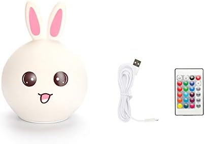 Adorável Bunny Bunny Multi-Color Integrated LED Night Light for Kids, adorável lâmpada portátil de coelho de silicone com toque e controle remoto, presente recarregável e premium para bebês amigas