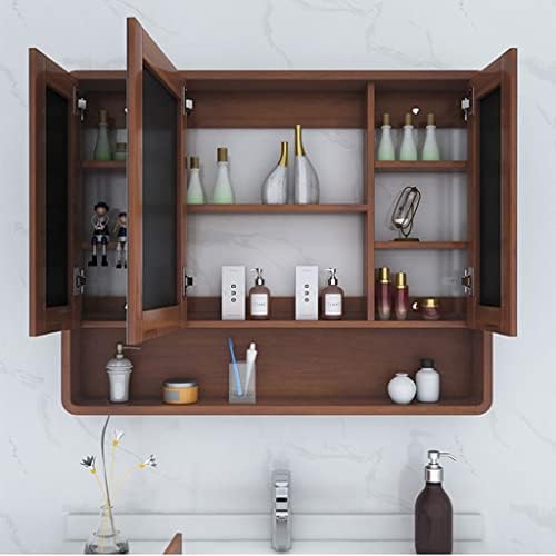 FIXO Cabinete de Medicamento de Banheiro de Madeira, armário de espelho montado na parede da parede para/organizador, armários de parede sobre o banheiro, montagem de superfície ou recuperação
