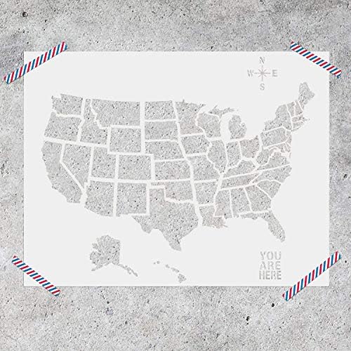Modelo de mapa dos Estados Unidos da bandeira americana - Estêncil reutilizável do Memorial Day para decorações do dia do presidente