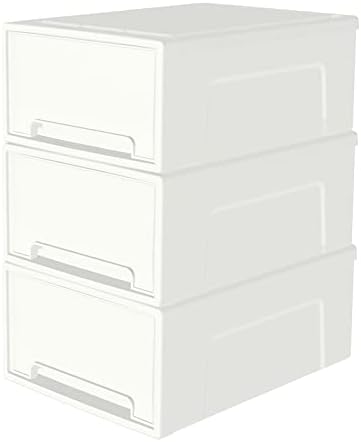 Cetomo 14L*3 Gaveta de armazenamento compacta de empilhamento, organizador de gavetas de plástico com portas brancas para subsídio,
