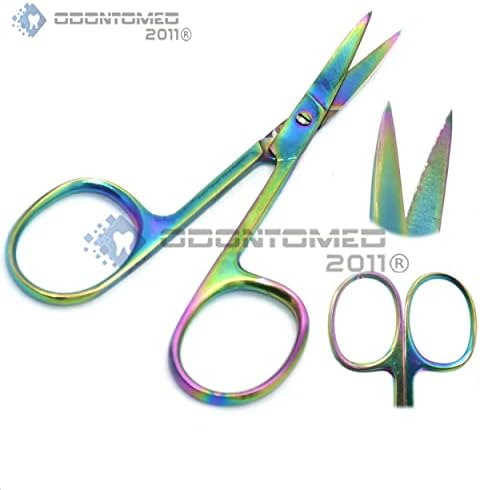 Pacote ODONTOMED2011 de 3 peças Manicure Unhas Scissors - Pedicure de aço inoxidável profissional Scissor - Cutter de unha mais afiada de Cutter de 3,5 de aço inoxidável de arco -íris curvo de Multi -Color Rainbow