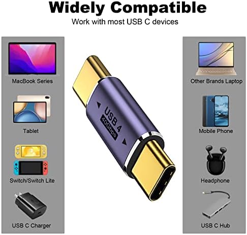 AREME 2 PACK USB C Adaptador masculino para masculino, suporte do acoplador USB Tipo C Support 100W, 40 Gbps, 8k a 60Hz para Thunderbolt
