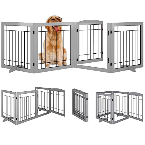 Vantas Folding Pet Gate 96 de largura, 30 de altura sem montagem portão de cachorro de madeira com porta de porta, portão de animais