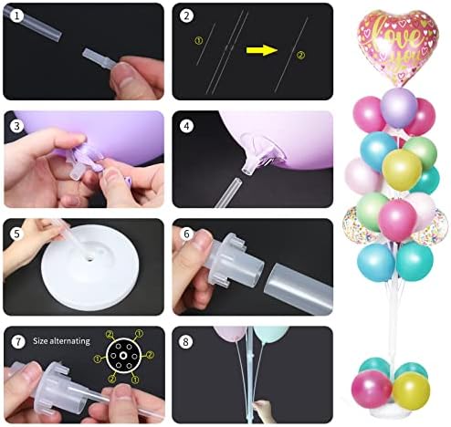 Kit de coluna de balão Glux Conjunto de 2 palitos de balão ajustáveis ​​com base, kit de suporte de balão para balões de balão de piso decorações de balões reutilizados para festa de aniversário de festas