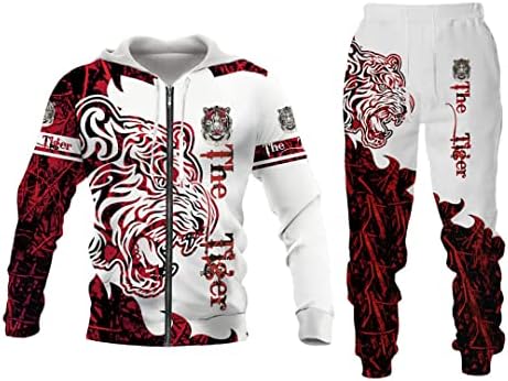 Lion Wolf 3D calças de capuz estampadas MASSEM MASCO AUTONO DIVERNO Casual Rouno Animals Men Men Tracksuit Set