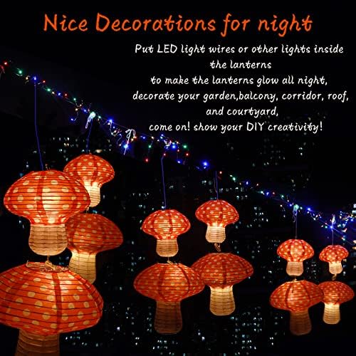 Lanternas de papel em forma de cogumelo de 4pcs, velocidade de papel de lanterna grande de velocidade do vento lanterna de papel para jardim de berçário de Natal decoração de 8 polegadas, 12 polegadas