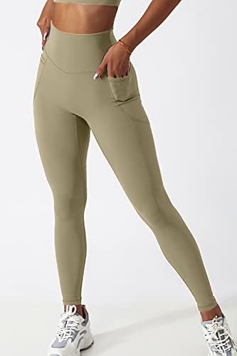 Leggings de exercícios de Qinsen para mulheres amanteigadas de calças de ioga de cintura alta amanteigada com bolsos
