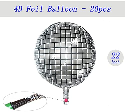 Balões de disco de 20 pacote 4D | Balão de papel alumínio de 22 polegadas para decoração de festas de discoteca suprimentos