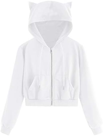 Hoodies top de colheita feminina, sólida manga longa feminina fofas de ouvido moletom teen meninas adolescentes colapsadas