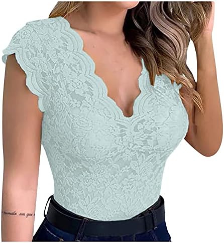 Tops for Women Sexy Casual Casual Renda Floral Deep V pescoço Recuto de Tanque Messa Mangueira de Mangueira Plus Tamanho