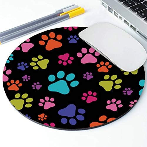 AMCOVE NÃO ROUNTE MUSOPAD ROUND, MULTICOLOR PAWS MOUSE PAD para Home, Office and Gaming Desk 7,9 x 7,9 x 0,12 polegadas