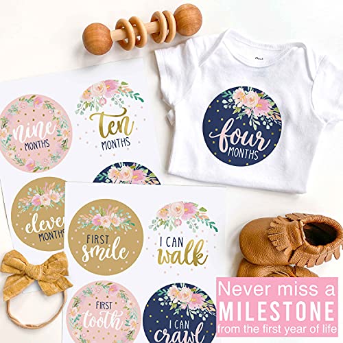 16 adesivos mensais do bebê Milestone Girl - Floral Baby Monthly Milestone Stickers para menina, Milestone Baby Monthly Stickers,