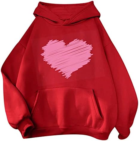 Jjhaevdy Feminino do Dia dos Namorados Love Hoodies Casual Crewneck Drop ombro de moletom de moletom gráfico