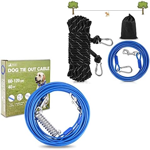 PetBobi Dog Tie Out Cable 40 pés e corredor de cachorro para pacote de 50 pés de quintal
