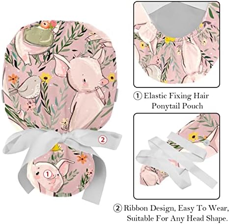 2 peças Cartoon Unicorn Rainbow Floral Working Cap com botões e gravata de fita para mulheres
