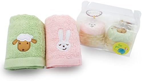 Conjunto de toalhas coloridas para crianças algodão, 4 peças, 2 toalhas de mão 2 Presente de decoração útil e macia,