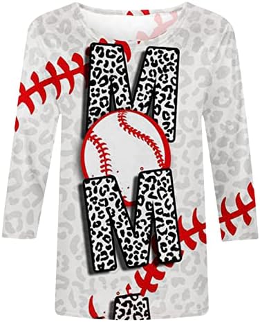 Camisas de mamãe de beisebol para mulheres 3/4 de manga Vintage Tee Tops Casual Blouse de pulôver leve solta