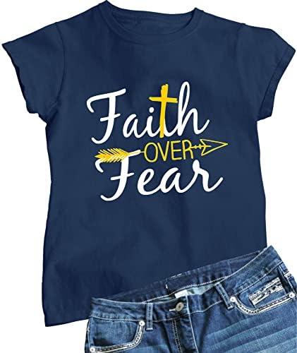 Vá tudo de fé feminina sobre o medo Cross & Arrow Christian Jesus T-shirt