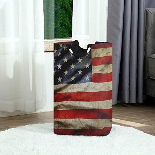 Alaza American Flag Grande lavanderia cesto de lavanderia dobrável com alças roupas impermeáveis ​​de roupas duráveis ​​de