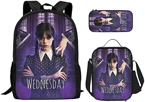 Fuisse quarta-feira Backpack Backpack de laptop de 17 polegadas Backpack Teen com bolsa de viagem, lancheira, case de lápis Conjunto