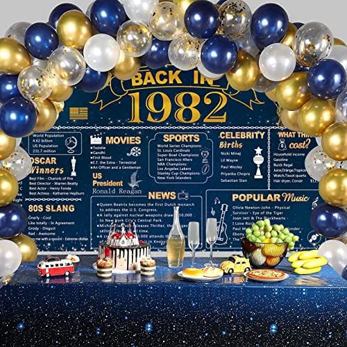 Darunaxy 41º aniversário de decoração azul -ouro da festa, azul de volta na faixa de 1982 Banner de 41 anos de aniversário