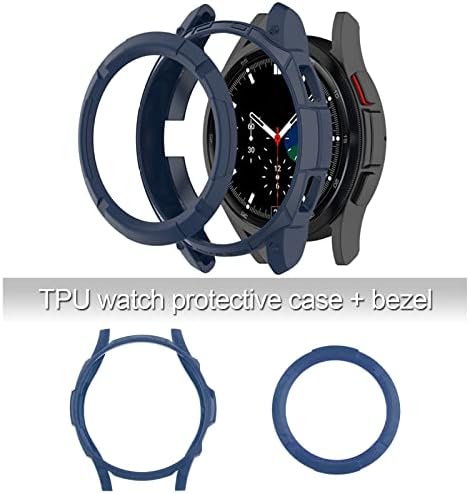 Tampa de caixa protetor de estrutura de relógio com tampa adesiva de loop anel de moldura compatível com Galaxy Watch 4 Classic 42mm Blue Smartwatch TPU Case de proteção