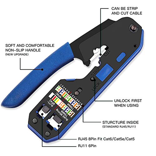 Wire Stripper Multifuncional 8p/6p Rede de alicates de decapagem de cabo para conector RJ45 - azul