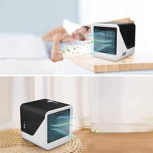 Liliang- Coolers evaporativos USB Cooler de ar pessoal, mini ventilador de ar-condicionado de íons negativos, ventilador de mesa portátil 4 em 1 com 3 velocidades do ventilador, purificador com 7 cores LED LUZ, ventilador de resfriamento para casa, quarto, O