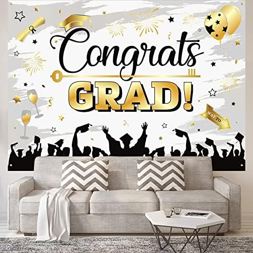 Decorações de graduação 2023, 82,6 x59 Grandes parabéns parabéns bandeira de pós-graduação, suprimentos de festa de graduação