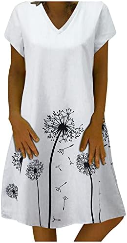 IQKA Women Summer Casual Casual Dress Floral Imprimir manga curta V Vestidos solteiros de turno de férias praia de vestido curto