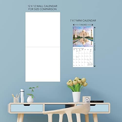 Graphique 2024 Maravilhas do mini calendário mundial de parede | 7 ”x 7” | Papel grosso | Organizador de casa e escritório