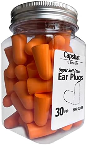 Capshat Ultra Soft Foam Encanadores de ouvido, 30 pares - 32dB mais altos plugues de ouvido NRR para dormir, ronco, barulho alto, viagens, laranja