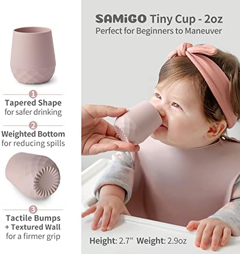 Utensílios de bebê de silicone samigo - colheres auto -alimentadas e copa de treinamento minúsculo - suprimentos de desmame liderados por bebês de primeira etapa por 6 meses+ bebês - conjunto de 3