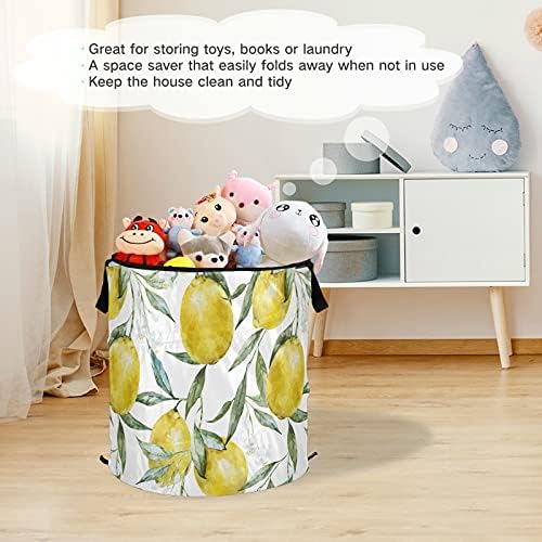Lemon Aquarela Pop Up Up Laundry Turme com tampa dobrável cesta de armazenamento Bolsa de lavanderia dobrável para