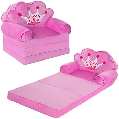 Moonbeeki Kids Couch Dobra-se, Cadeira Princesa dobrável para crianças 1-3, sofá-cama para crianças dobrando a cadeira de cama de