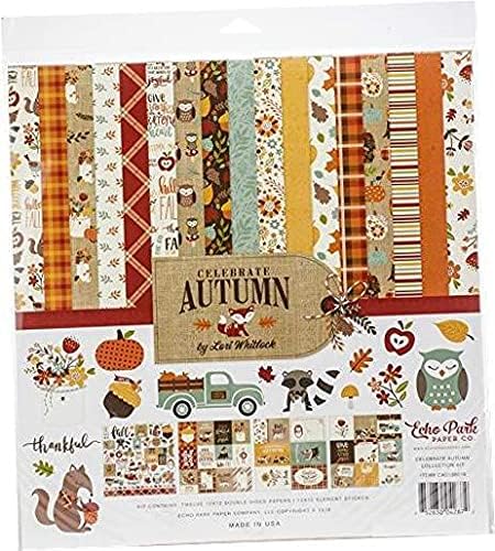 Echo Park Paper Company Celebre Papel Kit de coleta de outono, laranja, amarelo, azul, marrom, tan 12-X-12 polegadas